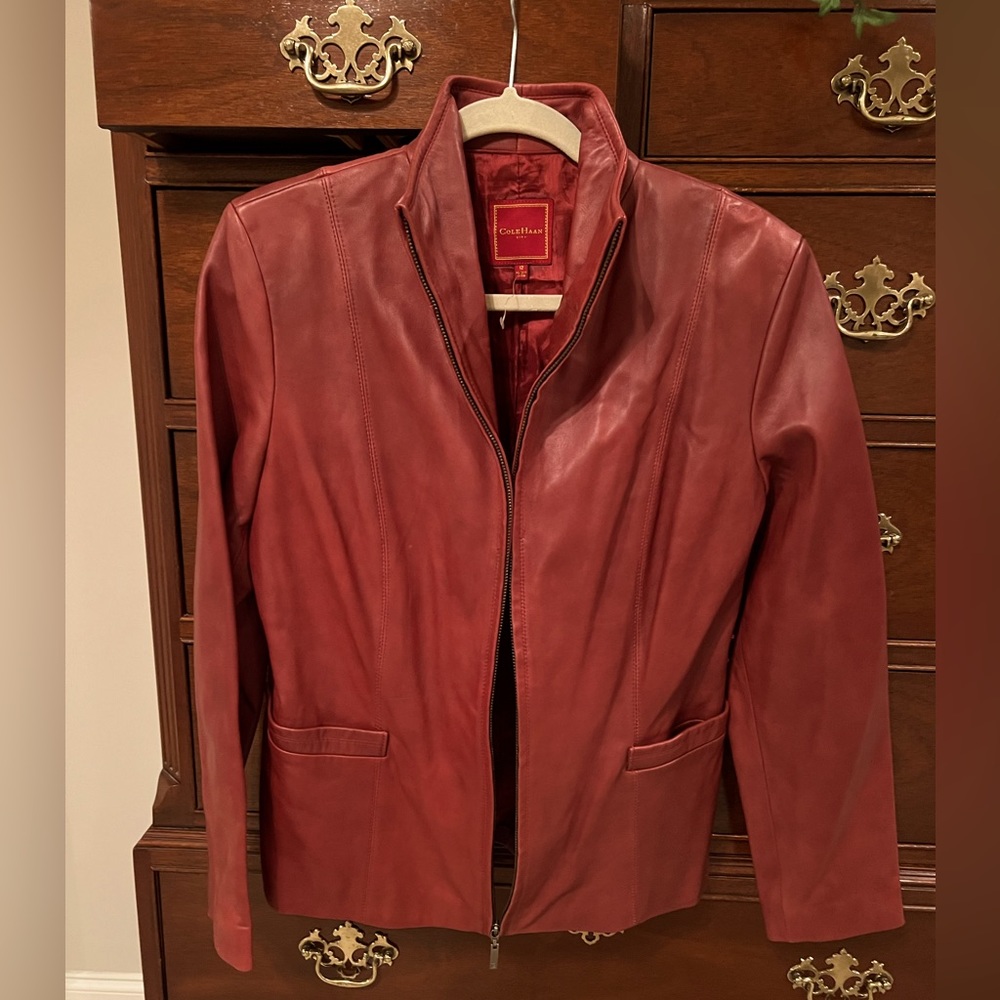 Brand new COLE HAAN butter-soft woman’s leather jacket! Size 12! GORGEOUS! NEW!!